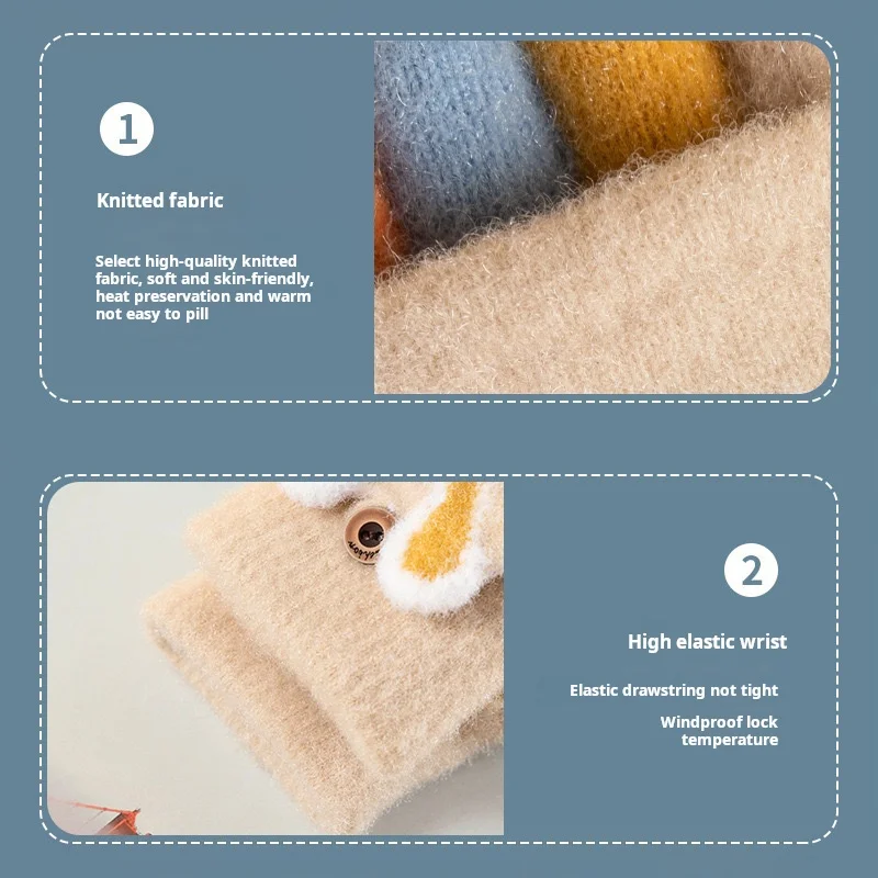 4-11 year old cartoon bunny five finger children's gloves winter thick half finger flip knitted gloves winter new warm gloves