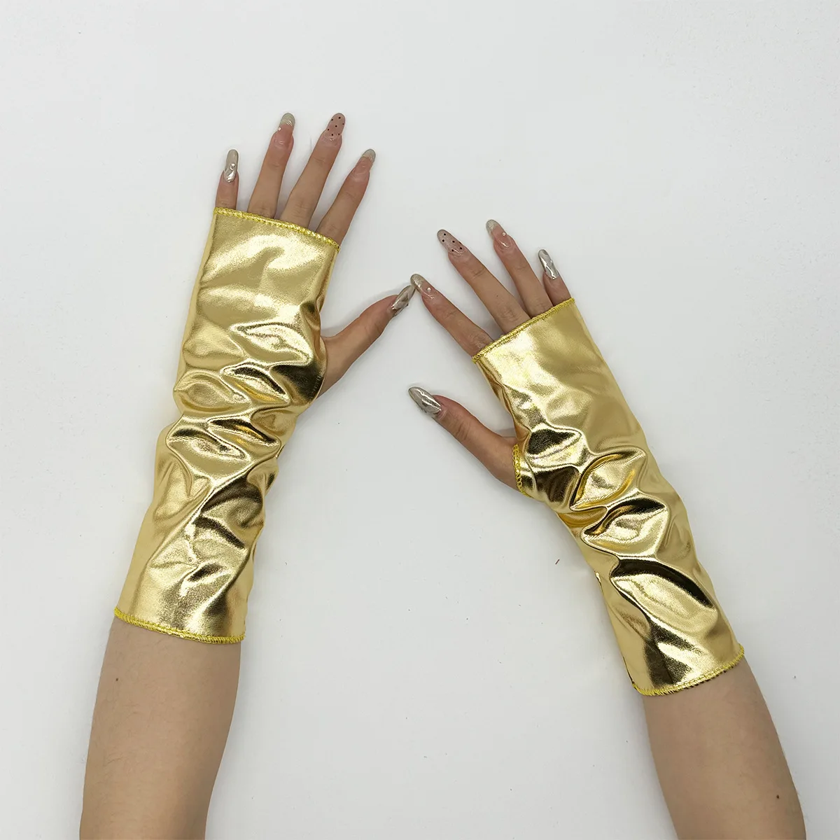 1Pair Women's Faux Patent Leather Punk Gothic Style Short Fingerless Gloves Fashion Hip Hop Performance Party Half Finger Mitten