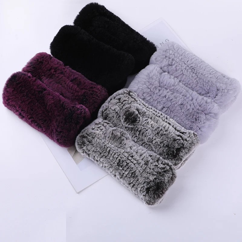 Winter Warm Real Fur Fingerless Gloves Women Knit Fur Mitten Girls 100% Real Genuine Knitted Rex Rabbit Fur Mittens