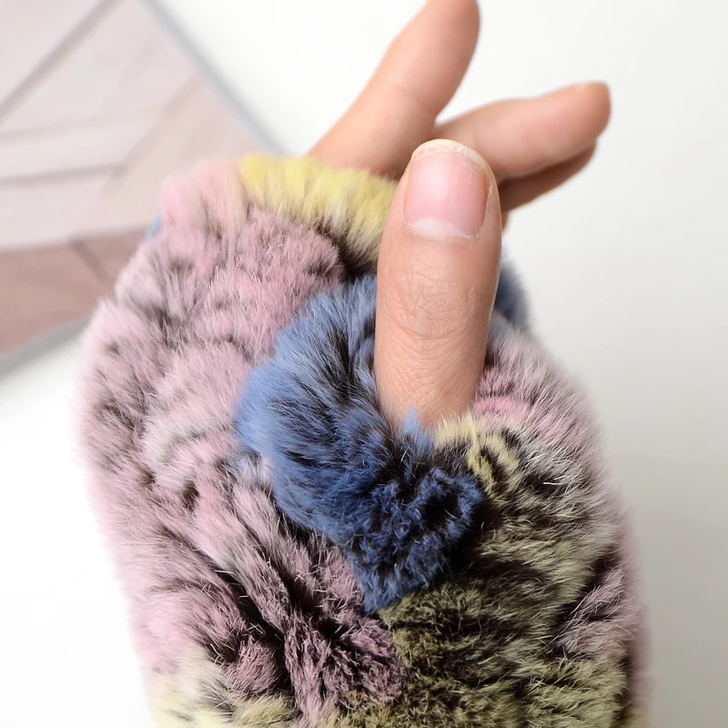 Winter Warm Real Fur Fingerless Gloves Women Knit Fur Mitten Girls 100% Real Genuine Knitted Rex Rabbit Fur Mittens