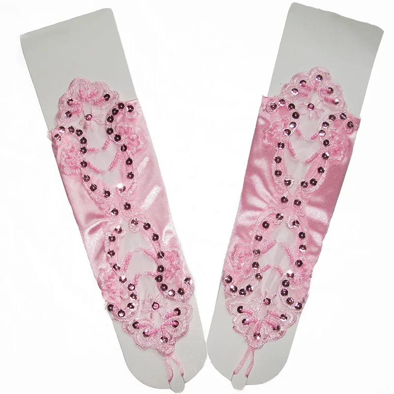 Fashion Sexy Women Female Short Half Finger Satin Seam Pearl Gloves Fashion Sexy Lady Retro Lace Driving Fingerless Gloves B96