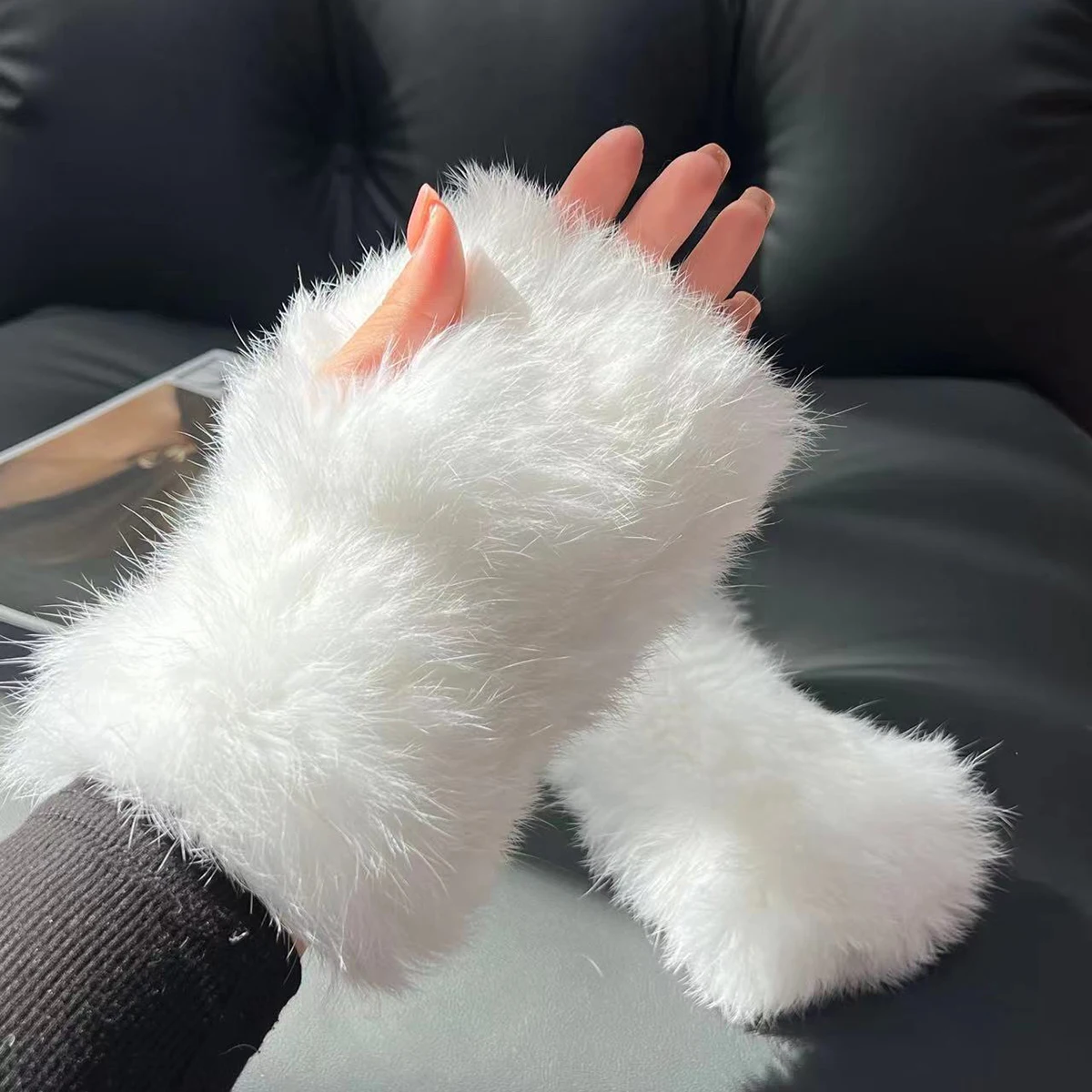 Hot Sale Winter Real Fur Golve Women Outdoor Warm 100% Natural Rabbit Fur Gloves Knit Thick Natural Soft Real Rabbit Fur Mittens