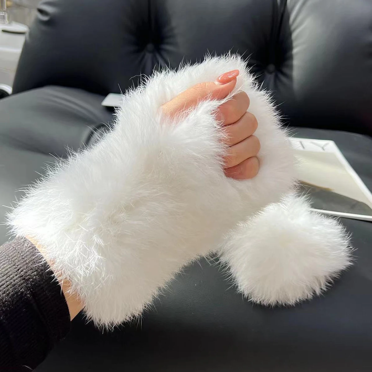Hot Sale Winter Real Fur Golve Women Outdoor Warm 100% Natural Rabbit Fur Gloves Knit Thick Natural Soft Real Rabbit Fur Mittens