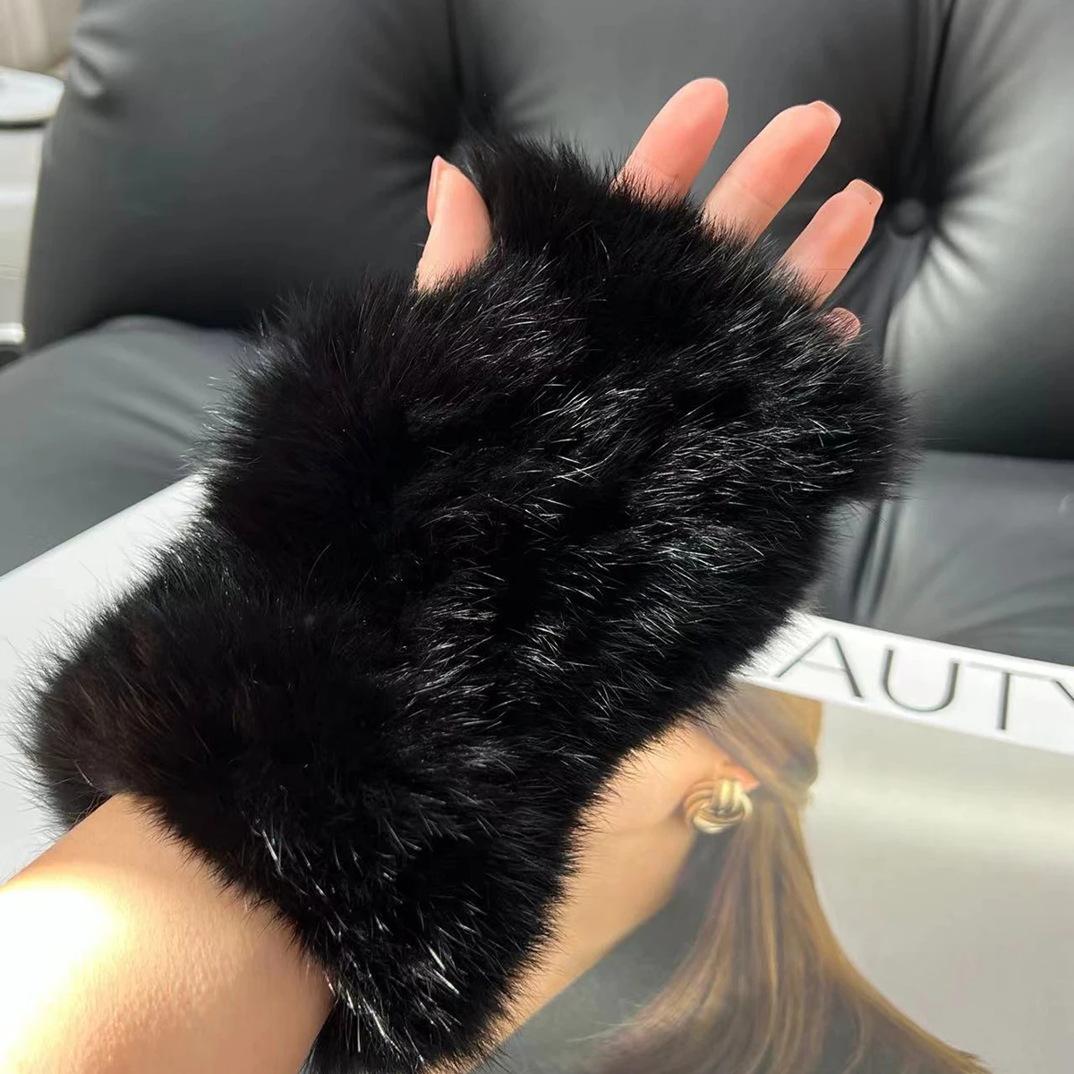 Hot Sale Winter Real Fur Golve Women Outdoor Warm 100% Natural Rabbit Fur Gloves Knit Thick Natural Soft Real Rabbit Fur Mittens