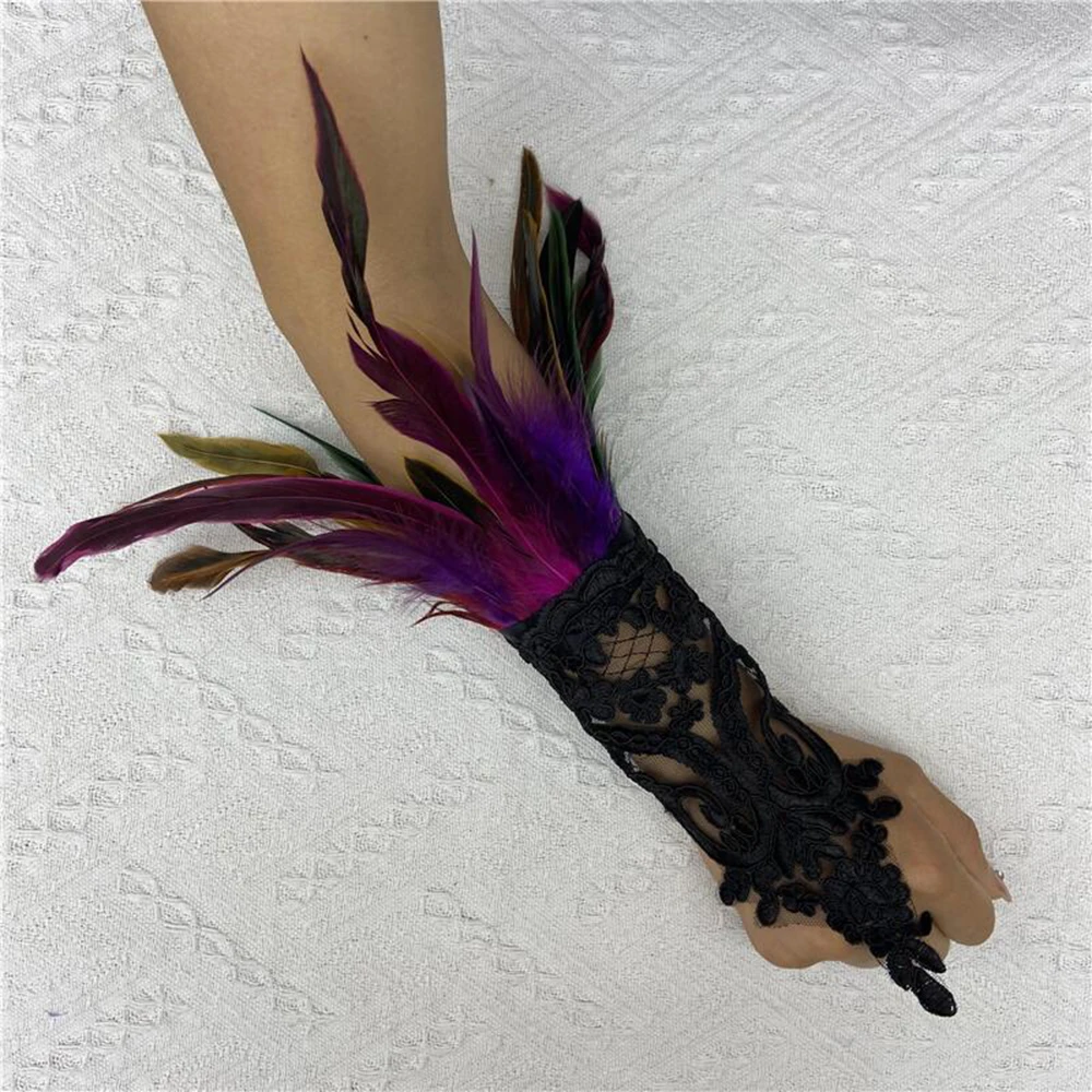 Fashion Feather Sleeve Cuffs Gloves Party Cosplay Lace Wrist Cuffs Fur Sleeve Furry Accessories Carnival Stage Show Costume