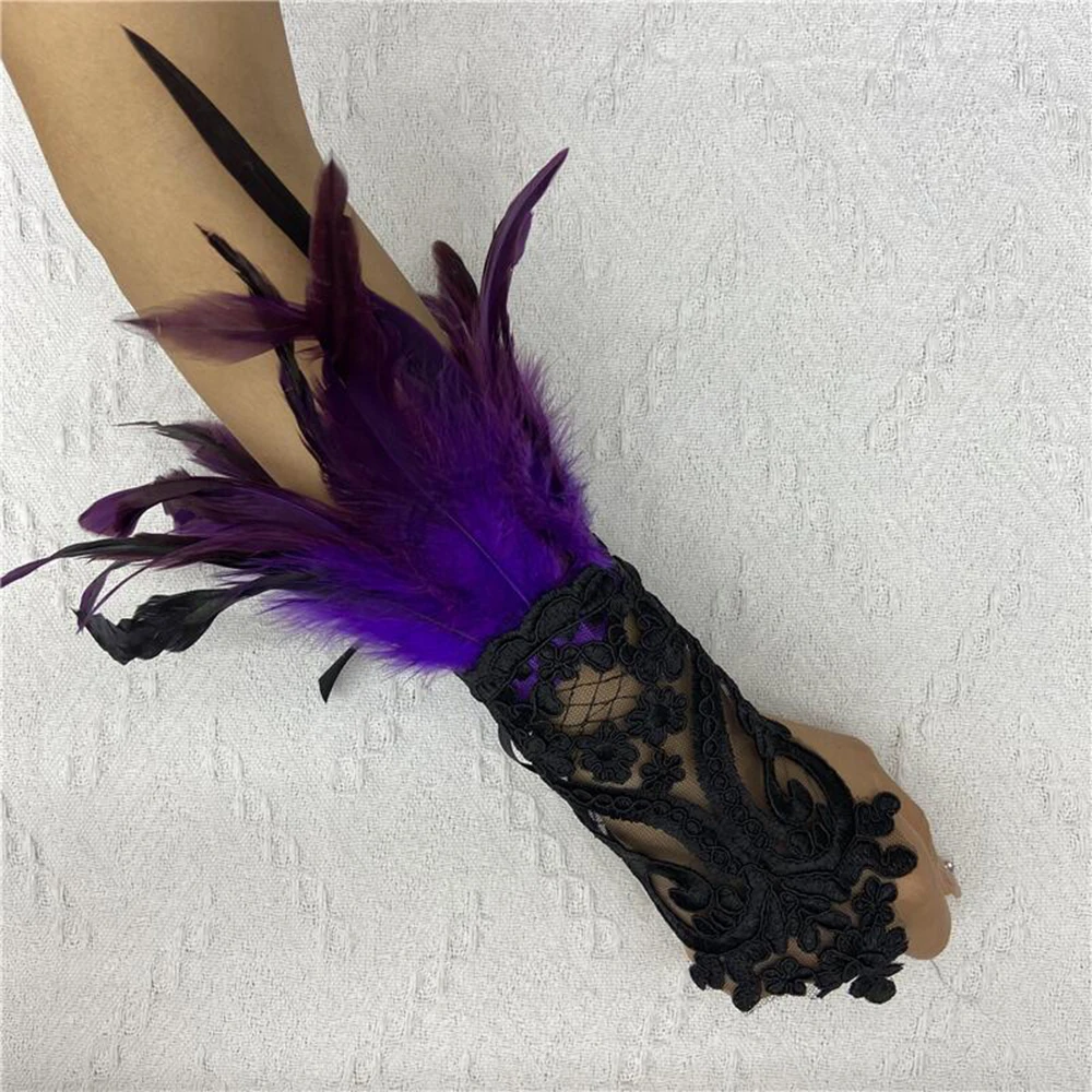 Fashion Feather Sleeve Cuffs Gloves Party Cosplay Lace Wrist Cuffs Fur Sleeve Furry Accessories Carnival Stage Show Costume