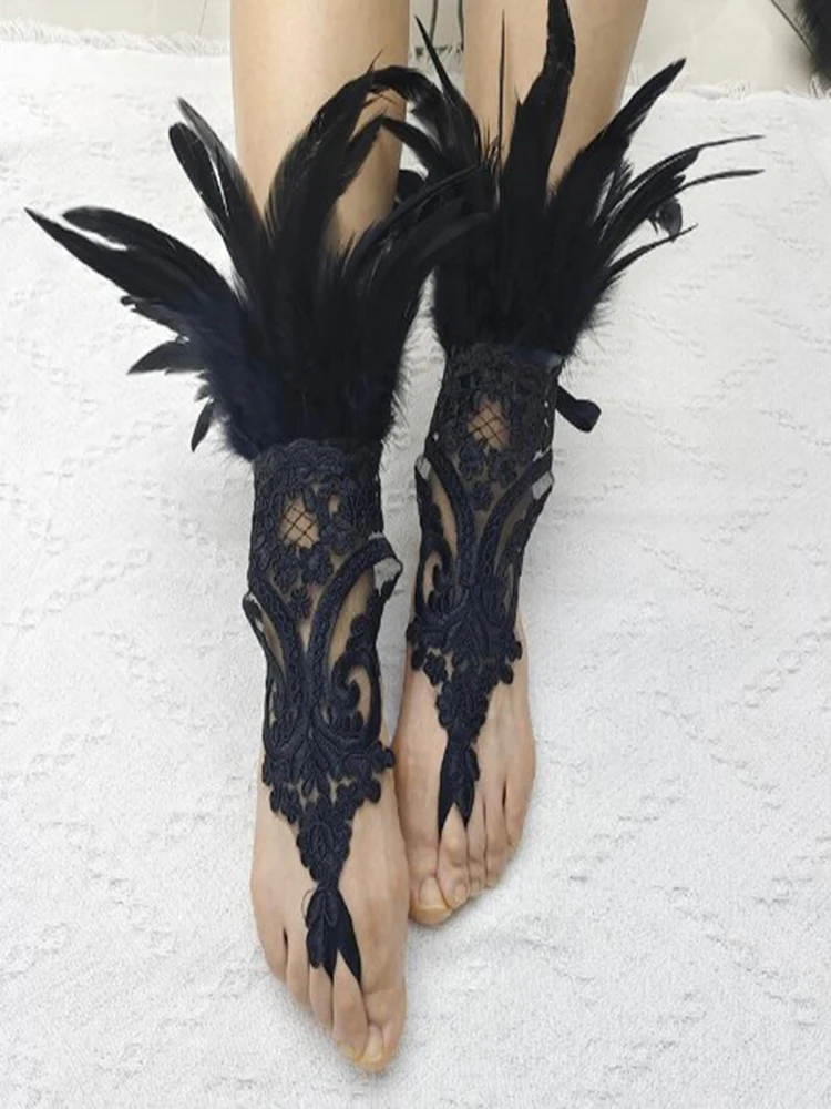 Fashion Feather Sleeve Cuffs Gloves Party Cosplay Lace Wrist Cuffs Fur Sleeve Furry Accessories Carnival Stage Show Costume