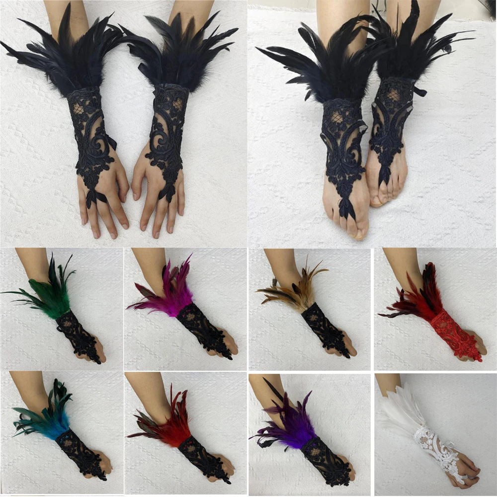 Fashion Feather Sleeve Cuffs Gloves Party Cosplay Lace Wrist Cuffs Fur Sleeve Furry Accessories Carnival Stage Show Costume