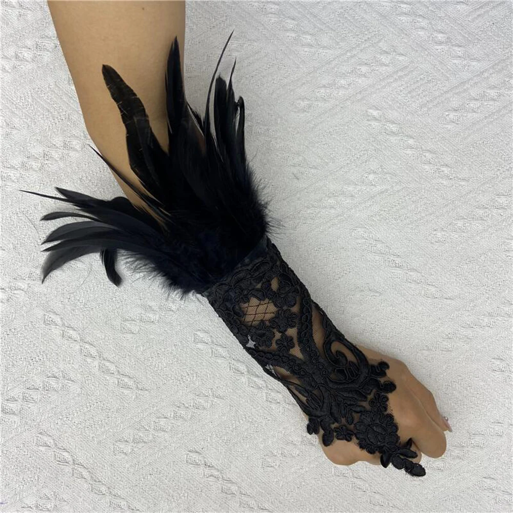 Fashion Feather Sleeve Cuffs Gloves Party Cosplay Lace Wrist Cuffs Fur Sleeve Furry Accessories Carnival Stage Show Costume
