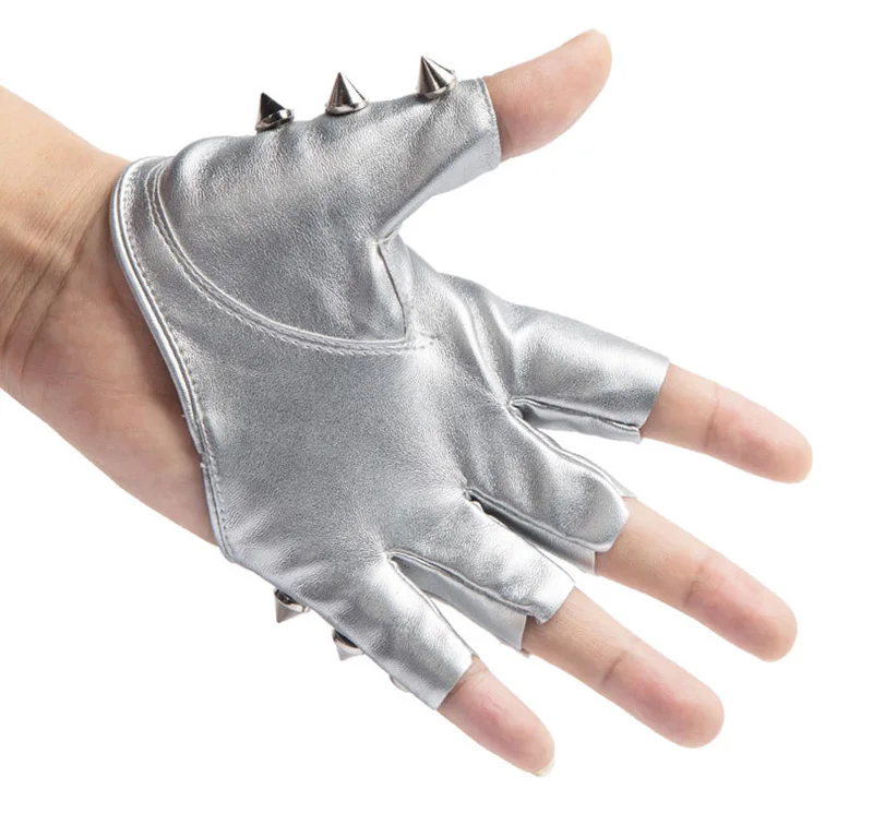 Sexy Men Women Gothic Rivet Punk Rock Street Break Dance Show Half Finger Glove Night Club Pole Hip Hop PU Leather Mitten P42