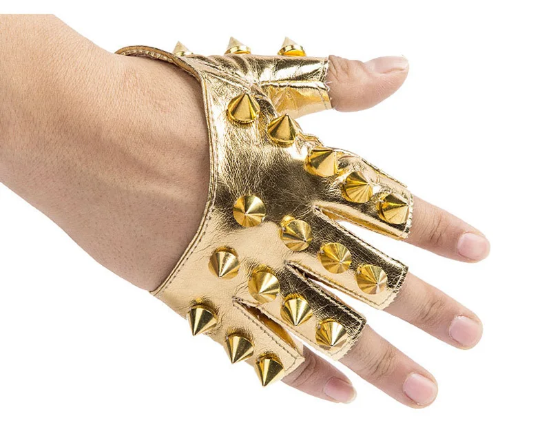 Sexy Men Women Gothic Rivet Punk Rock Street Break Dance Show Half Finger Glove Night Club Pole Hip Hop PU Leather Mitten P42