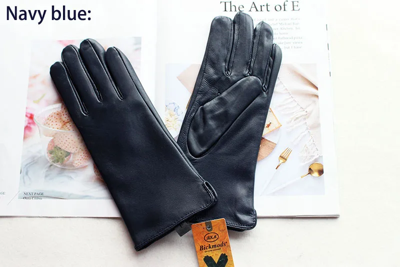 Women's Color Sheepskin Leather Gloves Straight Style Fleece Lined for Spring Autumn Outdoor Travel Cycling Car Driving