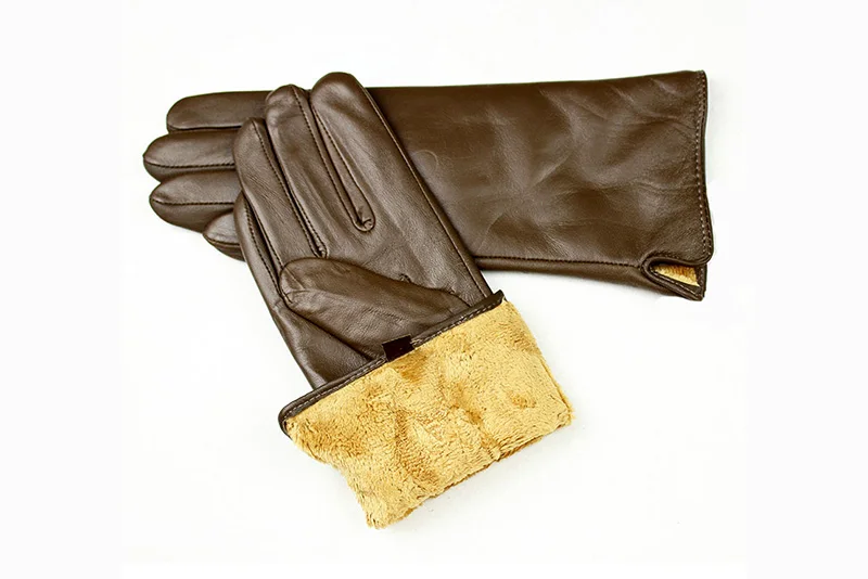 Women's Color Sheepskin Leather Gloves Straight Style Fleece Lined for Spring Autumn Outdoor Travel Cycling Car Driving