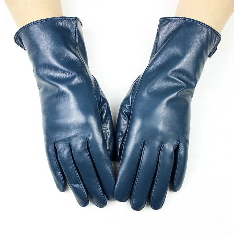 Women's Color Sheepskin Leather Gloves Straight Style Fleece Lined for Spring Autumn Outdoor Travel Cycling Car Driving