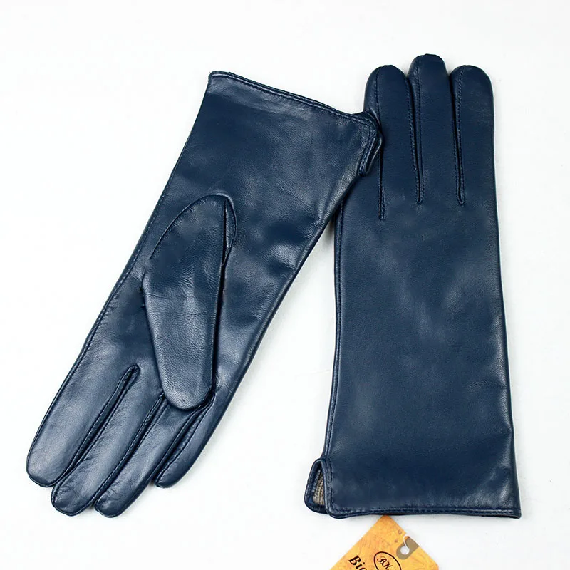Women's Color Sheepskin Leather Gloves Straight Style Fleece Lined for Spring Autumn Outdoor Travel Cycling Car Driving