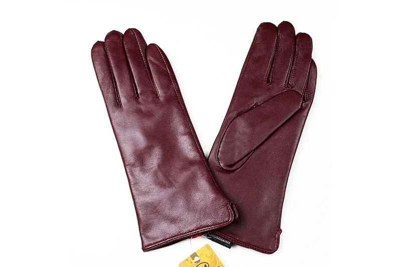 Women's Color Sheepskin Leather Gloves Straight Style Fleece Lined for Spring Autumn Outdoor Travel Cycling Car Driving