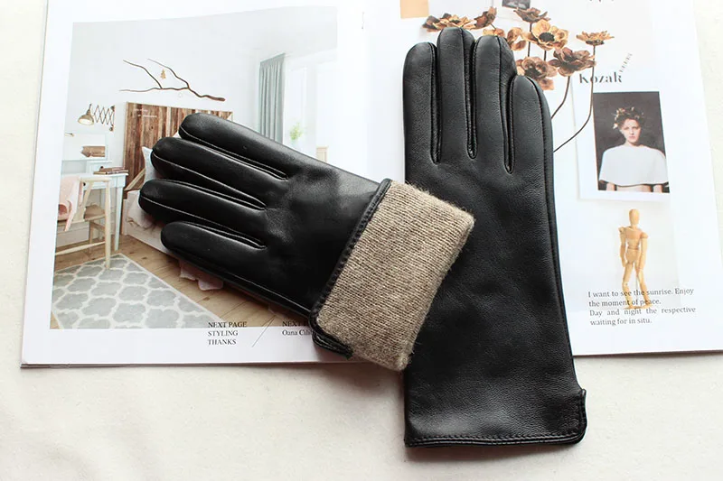 Women's Color Sheepskin Leather Gloves Straight Style Fleece Lined for Spring Autumn Outdoor Travel Cycling Car Driving