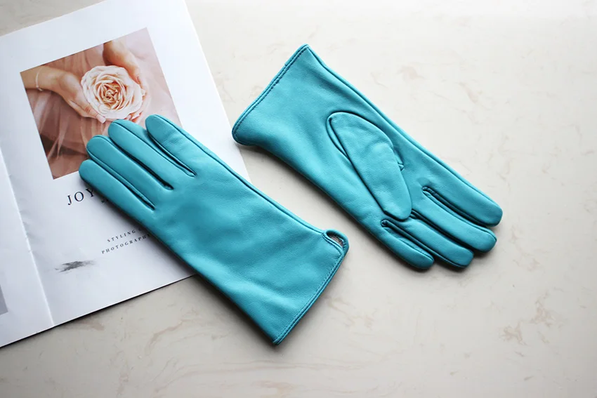 Women's Color Sheepskin Leather Gloves Straight Style Fleece Lined for Spring Autumn Outdoor Travel Cycling Car Driving