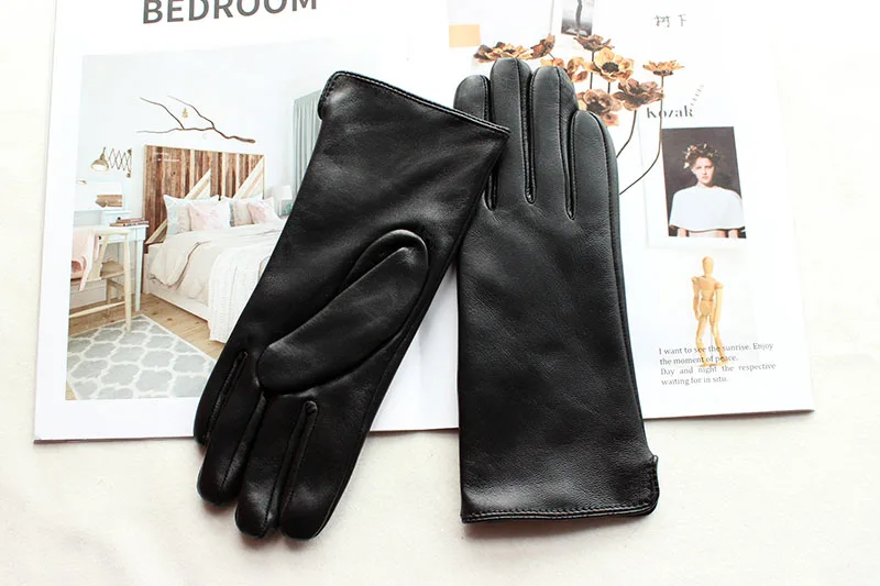 Women's Color Sheepskin Leather Gloves Straight Style Fleece Lined for Spring Autumn Outdoor Travel Cycling Car Driving