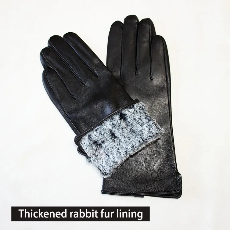 Women's Color Sheepskin Leather Gloves Straight Style Fleece Lined for Spring Autumn Outdoor Travel Cycling Car Driving