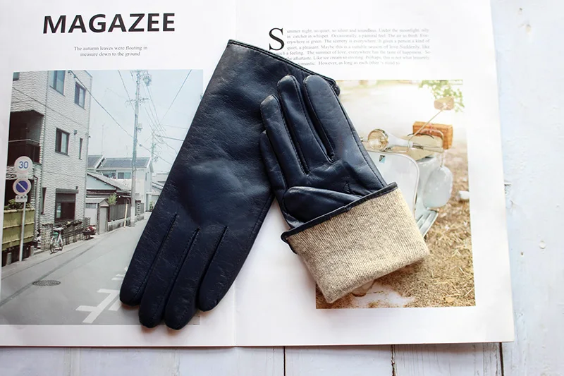 Women's Color Sheepskin Leather Gloves Straight Style Fleece Lined for Spring Autumn Outdoor Travel Cycling Car Driving