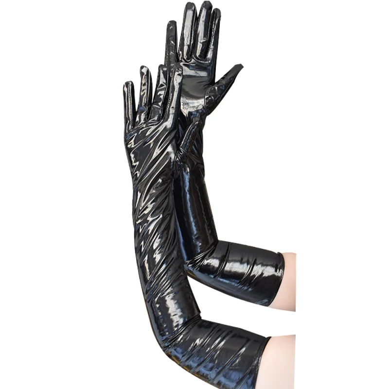 Women 53CM Bright Patent Leather Cosplay Gothic Style Sexy Tight Nightclub Long Gloves Stage Performance Fashion Personality