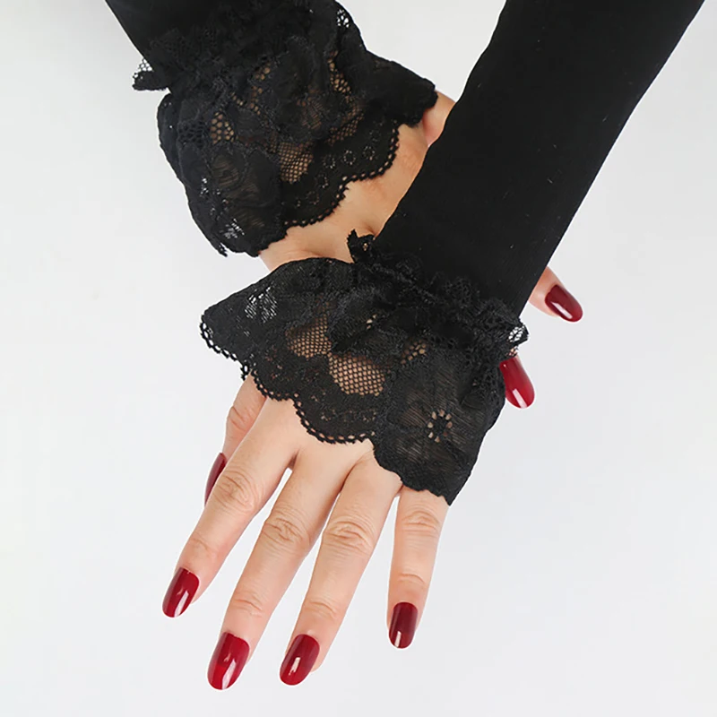 Women Long Elastic Arm Sleeve Fingerless Driving Gloves Sexy Lace Arm Cover Sun Protection Wrist Sleeve Comfort Soft Mittens