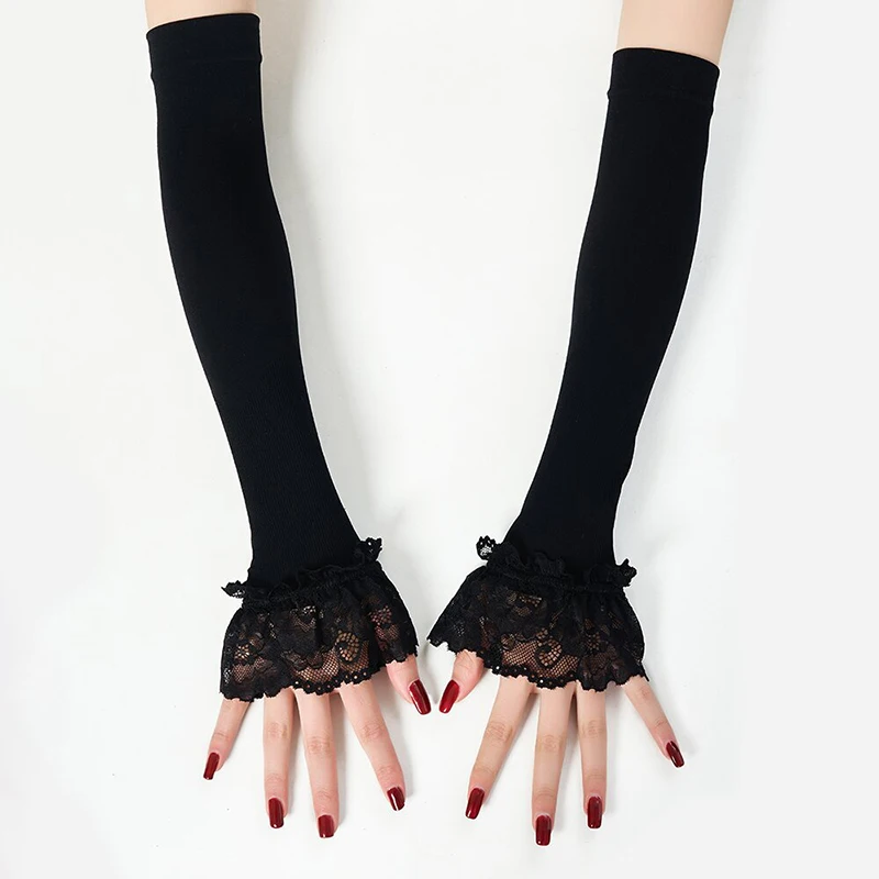 Women Long Elastic Arm Sleeve Fingerless Driving Gloves Sexy Lace Arm Cover Sun Protection Wrist Sleeve Comfort Soft Mittens
