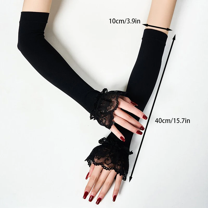 Women Long Elastic Arm Sleeve Fingerless Driving Gloves Sexy Lace Arm Cover Sun Protection Wrist Sleeve Comfort Soft Mittens