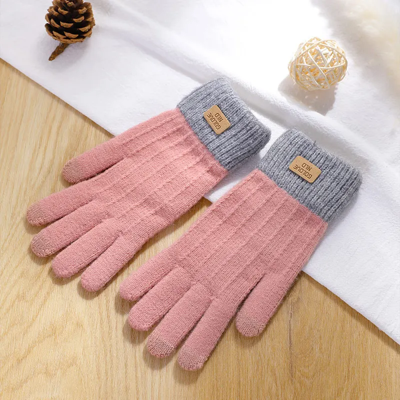 Rimiut Women Warm Thick Plush Knitted Gloves Touch Screen Men Women Fashion Autumn Winter Keep Warm Riding Skiing Outdoor Gloves