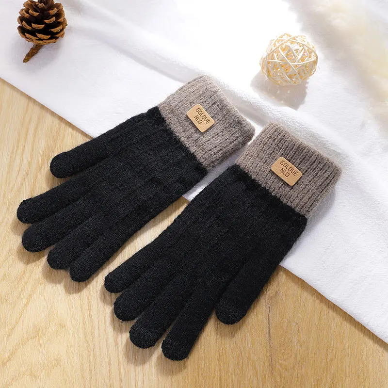 Rimiut Women Warm Thick Plush Knitted Gloves Touch Screen Men Women Fashion Autumn Winter Keep Warm Riding Skiing Outdoor Gloves