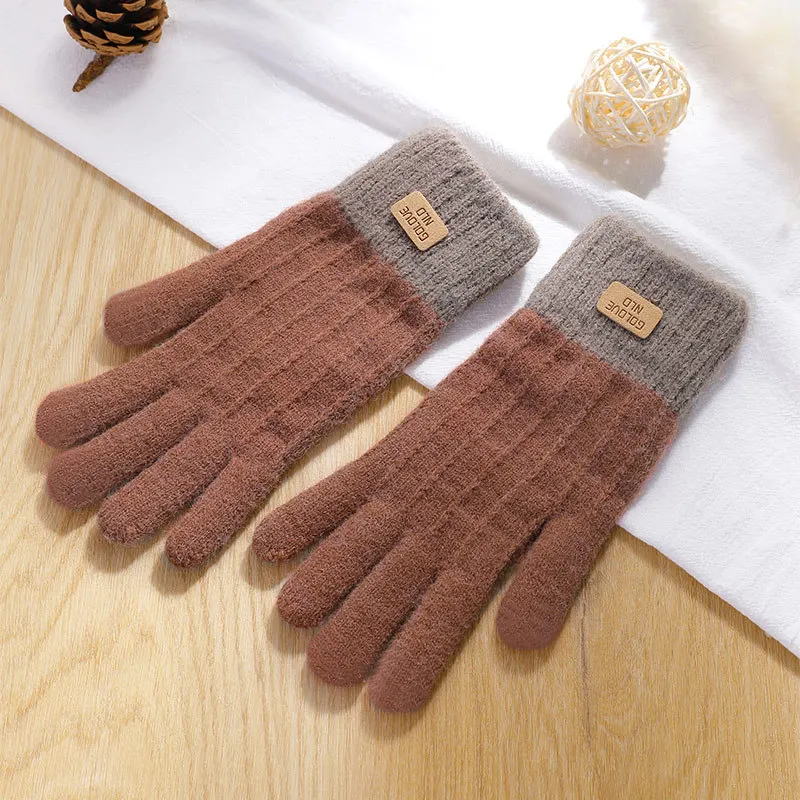 Rimiut Women Warm Thick Plush Knitted Gloves Touch Screen Men Women Fashion Autumn Winter Keep Warm Riding Skiing Outdoor Gloves