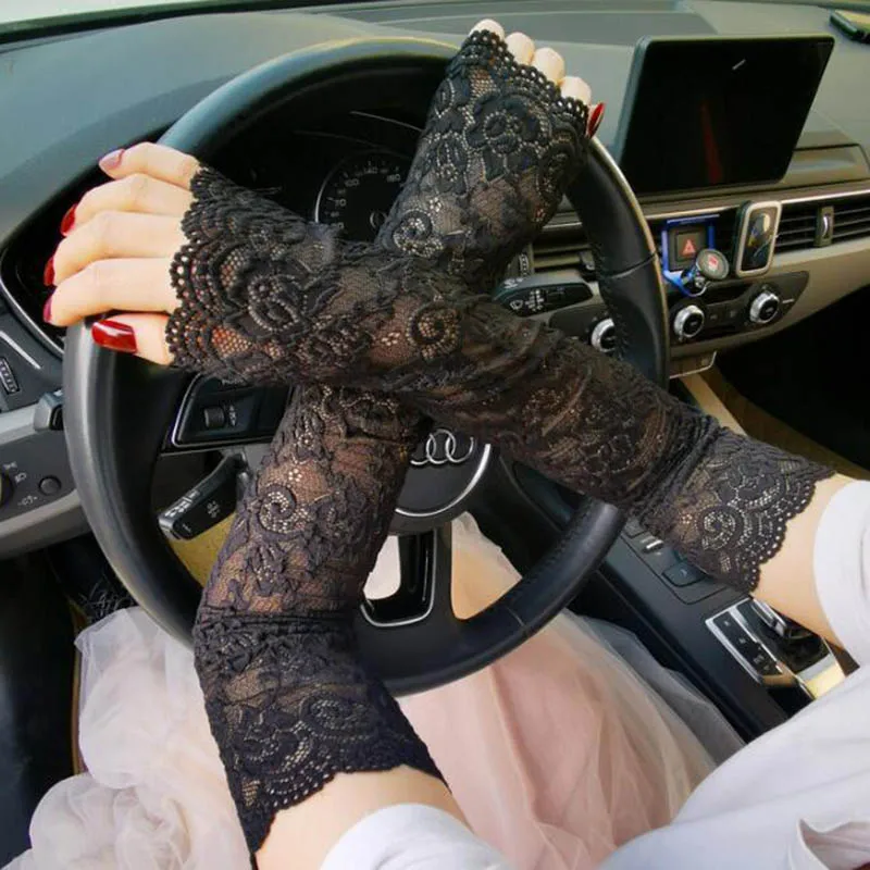 1Pair Sexy Lace Flowers Sunscreen Arm Sleeve for Women Summer Driving UV Protection Gloves Elegant Long Fingerless Arm Sleeve