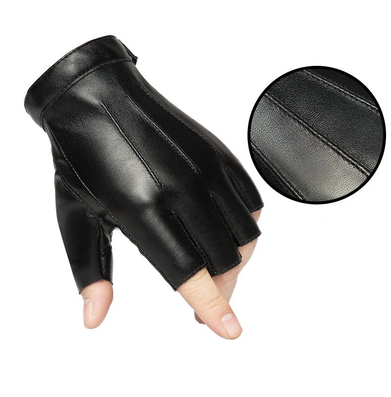 Men Women Gloves PU Leather Fingerless Fitness Sports Button Street Dance Perform Fishing Tactics Four Seasons Cycling Gloves