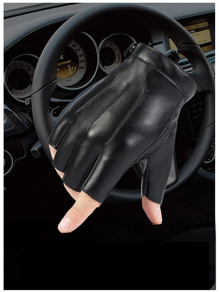 Men Women Gloves PU Leather Fingerless Fitness Sports Button Street Dance Perform Fishing Tactics Four Seasons Cycling Gloves