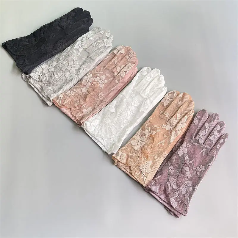 Women Summer Thin Lace Ruffle Edge Short Sexy Sunscreen Breathable Anti-skid Touch Screen Cycling Driving UV Gloves