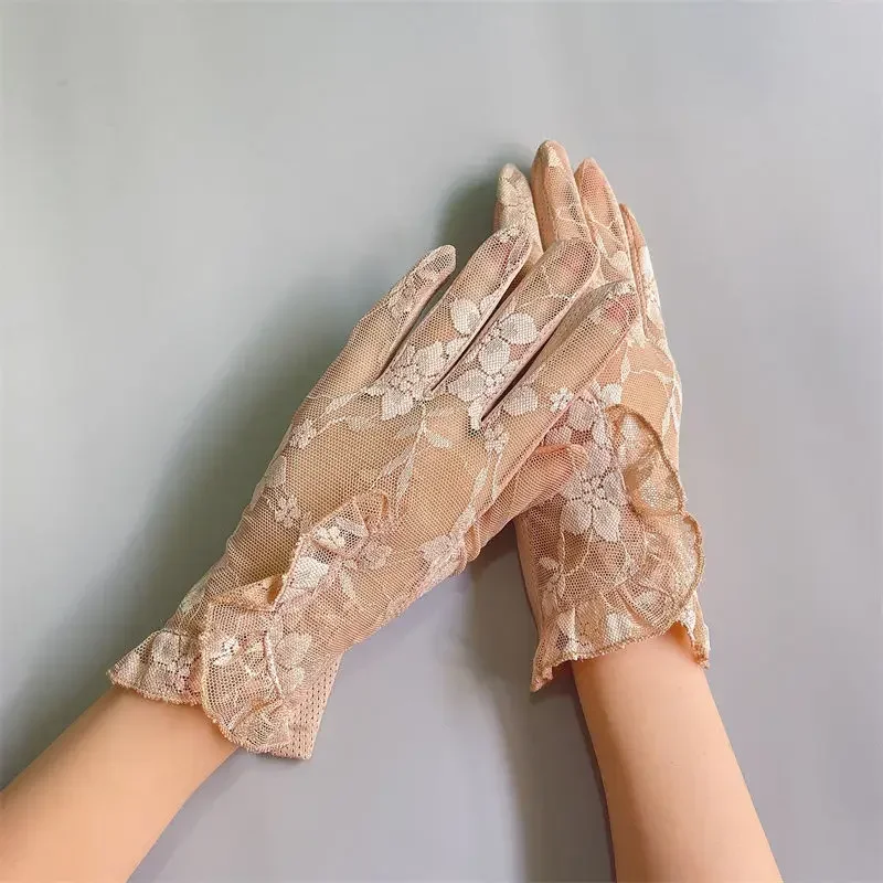 Women Summer Thin Lace Ruffle Edge Short Sexy Sunscreen Breathable Anti-skid Touch Screen Cycling Driving UV Gloves