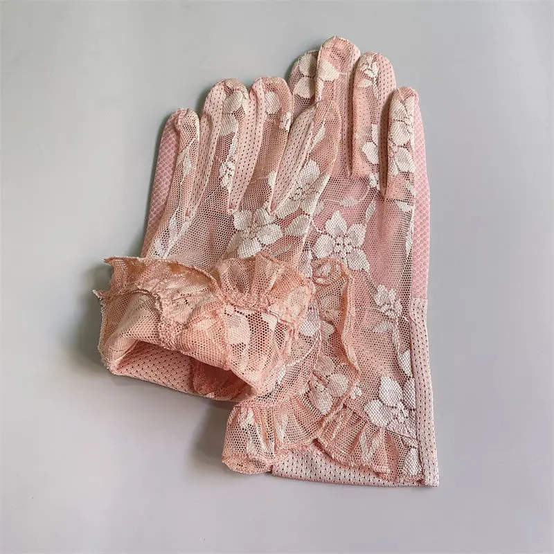 Women Summer Thin Lace Ruffle Edge Short Sexy Sunscreen Breathable Anti-skid Touch Screen Cycling Driving UV Gloves