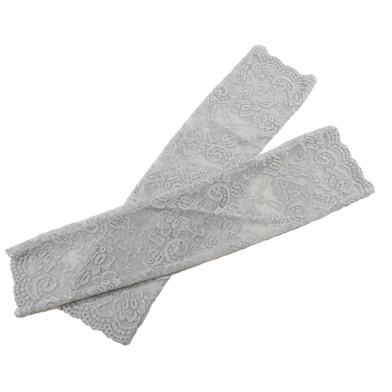 Women Summer Ice Silk Lace Arm Sleeve Elastic Sleeve Driving Gloves Black White Long Fingerless Mittens Sunscreen Gloves
