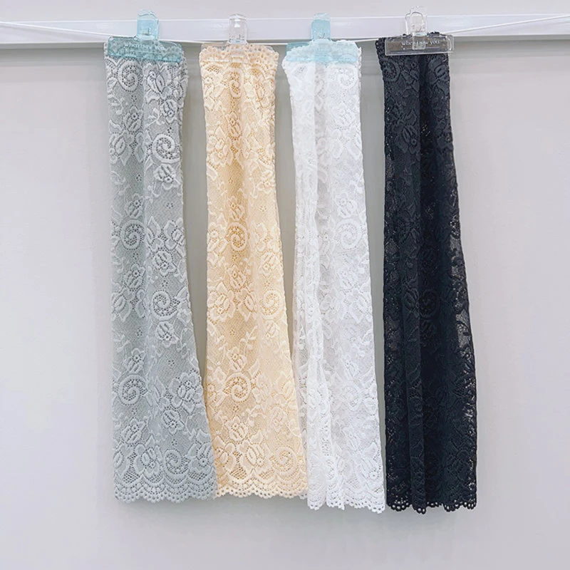 Women Summer Ice Silk Lace Arm Sleeve Elastic Sleeve Driving Gloves Black White Long Fingerless Mittens Sunscreen Gloves