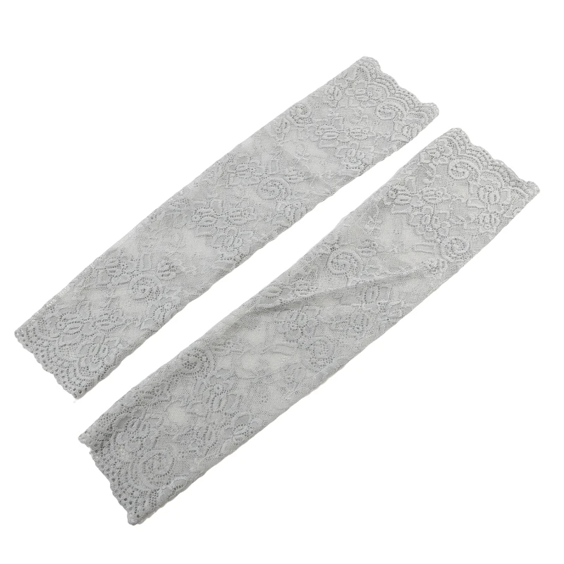 Women Summer Ice Silk Lace Arm Sleeve Elastic Sleeve Driving Gloves Black White Long Fingerless Mittens Sunscreen Gloves