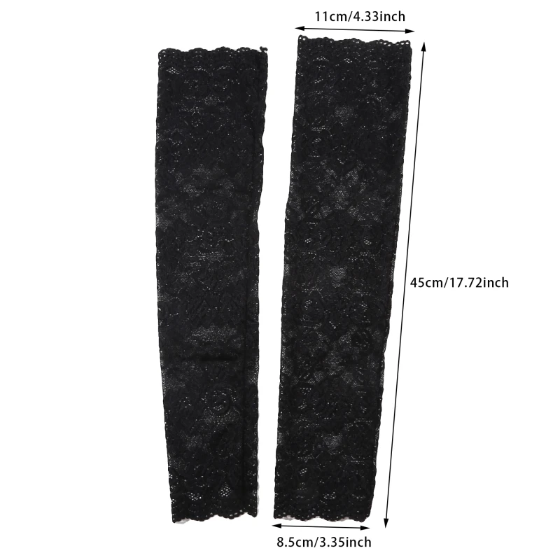 Women Summer Ice Silk Lace Arm Sleeve Elastic Sleeve Driving Gloves Black White Long Fingerless Mittens Sunscreen Gloves