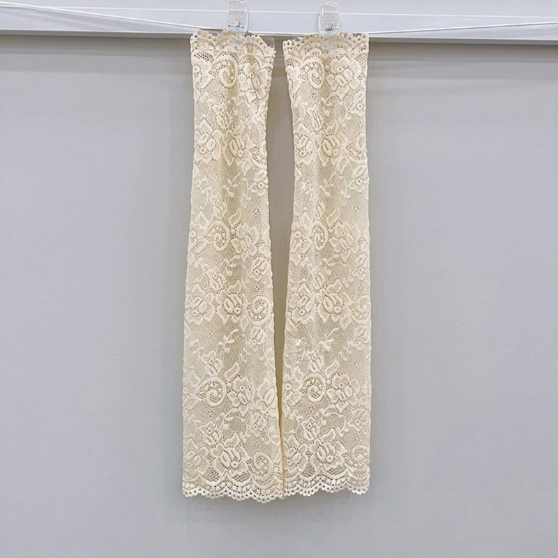 Women Summer Ice Silk Lace Arm Sleeve Elastic Sleeve Driving Gloves Black White Long Fingerless Mittens Sunscreen Gloves