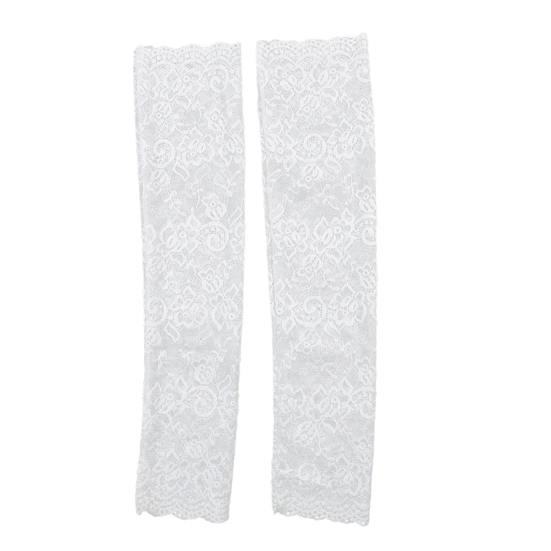 Women Summer Ice Silk Lace Arm Sleeve Elastic Sleeve Driving Gloves Black White Long Fingerless Mittens Sunscreen Gloves