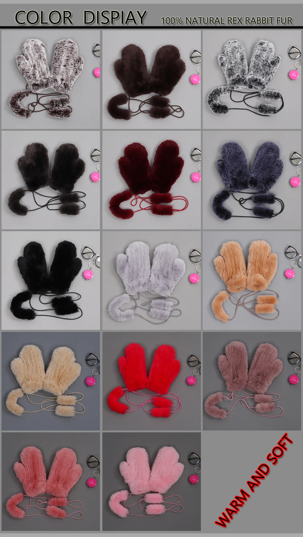 Hot Sale Natural Real Rex Rabbit Fur Gloves Good Elastic Women Winter Knitted Real Rabbit Fur Mittens Outdoor Genuine Fur Gloves