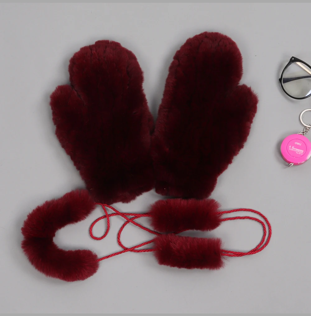 Hot Sale Natural Real Rex Rabbit Fur Gloves Good Elastic Women Winter Knitted Real Rabbit Fur Mittens Outdoor Genuine Fur Gloves