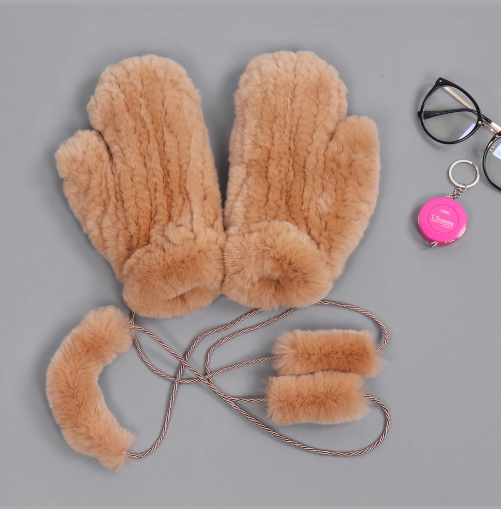 Hot Sale Natural Real Rex Rabbit Fur Gloves Good Elastic Women Winter Knitted Real Rabbit Fur Mittens Outdoor Genuine Fur Gloves