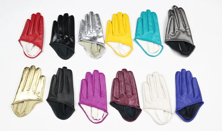 HOOLDW New Design Sexy Leather Gloves For Women Half Palm PU Leather Gloves Dancing Party Show Gloves Black Mittens Costume