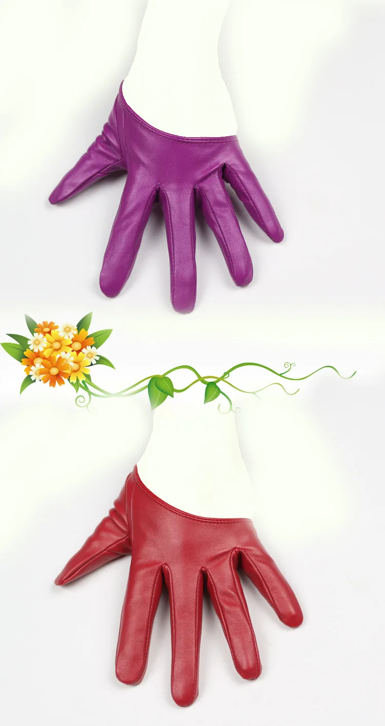HOOLDW New Design Sexy Leather Gloves For Women Half Palm PU Leather Gloves Dancing Party Show Gloves Black Mittens Costume