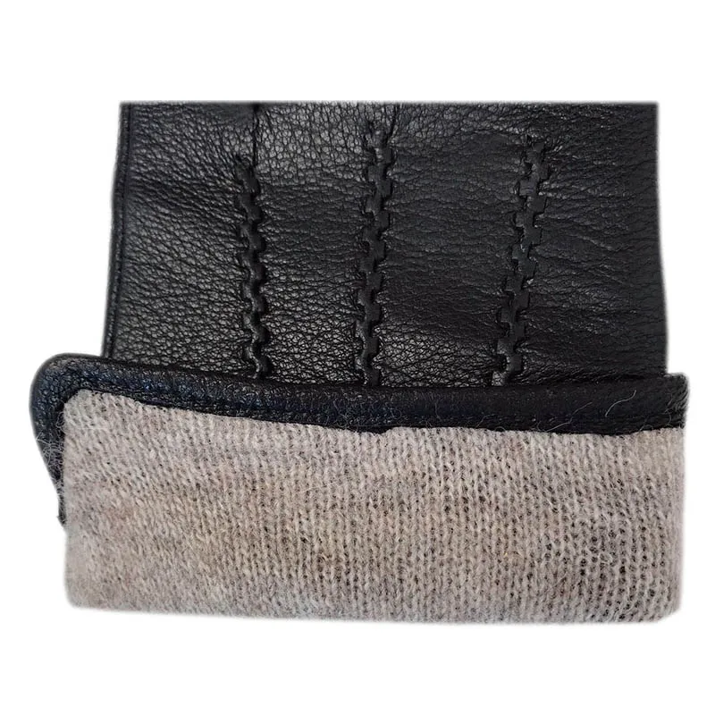 Winter Men's Deerskin Gloves Wrist Fashion New Genuine Deerskin Gloves Wool Lining Machine Sewing Warm Driving Riding Riding Col